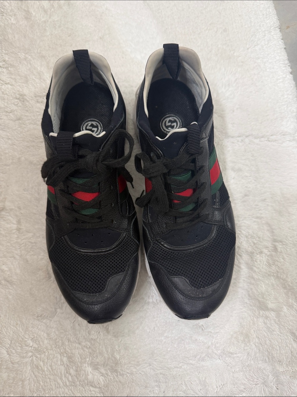 Gucci Black Men's Sneakers with Red & Green Stripe